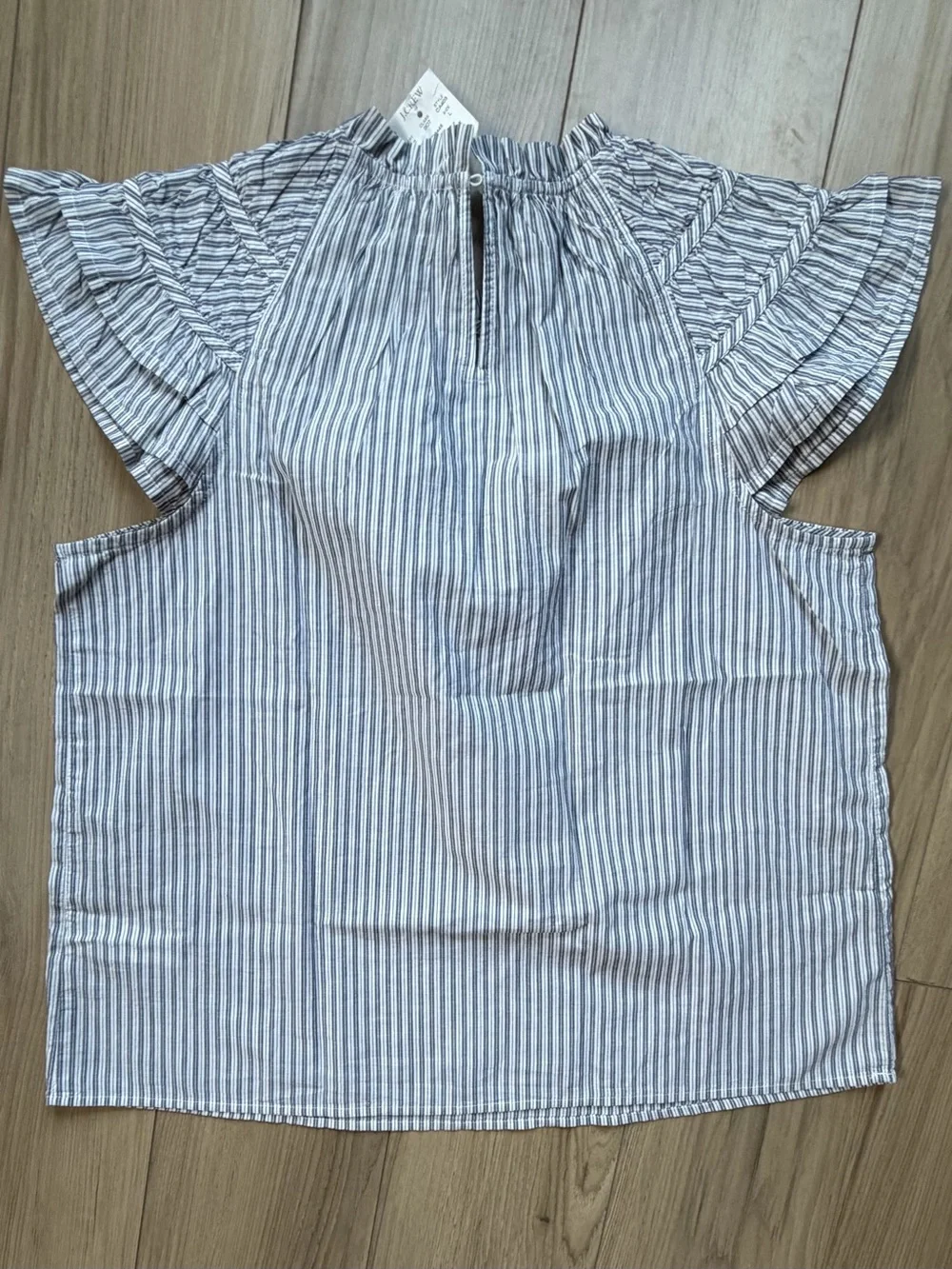 J. Crew Blue & White Striped Flutter Sleeve Blouse Sz L